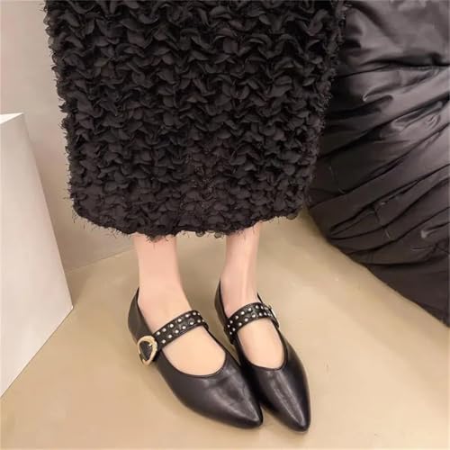 YTR6TW Women Pointed Toe Mary Janes Shoes Rivet Pu Leather Flats Shoes Spring Elegant Party Daily Pumps2