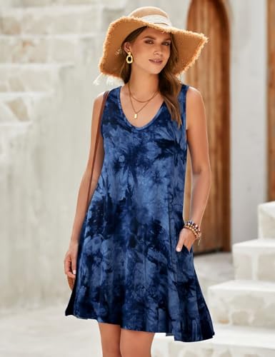 Image of JollieLovin Women Plus Size Curvy Summer Tank Sun Dresses Sleeveless Causal T-Shirt Dress Beach Swing Cover up(L-5X)
