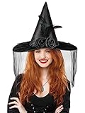 Landisun Halloween Witch Hat Black Witch Hats Witches Hats for Women Wizard Hat Halloween Costume Cosplay Accessory