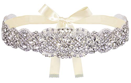 Lovful Bridal Crystal Rhinestone Braided Wedding Dress Sash Belt,Champagne Sash,One Size