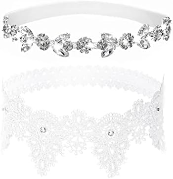 Campsis Wedding Rhinestone Garter Set White Bride Lace Leg Band Crystal Thigh Decor Prom Party for Bridal and Bridesmaid(2PCS)