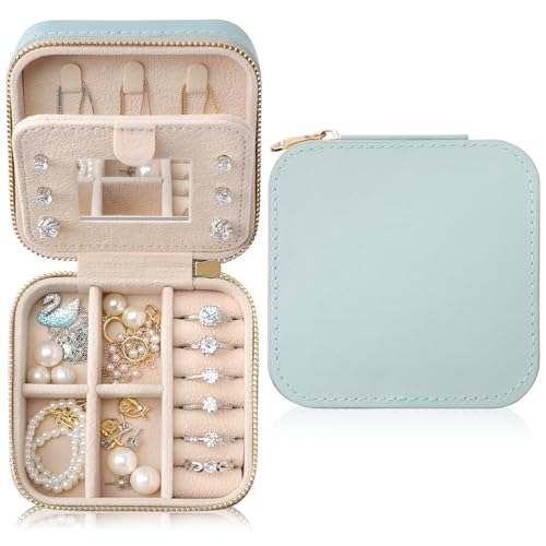 NGVRC Leather Travel Jewelry Case with Mirror – Baby Blue