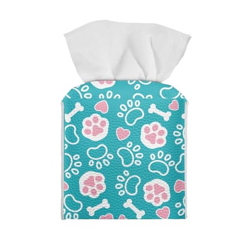 ZDCUSTOM Cute Dog Paws Tissue Box Cover PU Leather Square Tissue Case Holder for Bathroom/Bedroom/Kitchen/Office/Outdoor Tent Creative Decorative