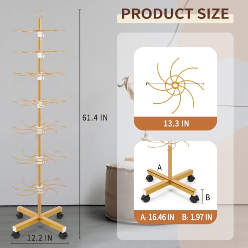 Image of Flenpptly Retail Display Stand, 7-Tier Rotating Display Rack for Store Display, Movable and Adjustable Spinning Display Stand for Earrings, Jewelry, Keychains, Socks Display (7-Tier Gold)