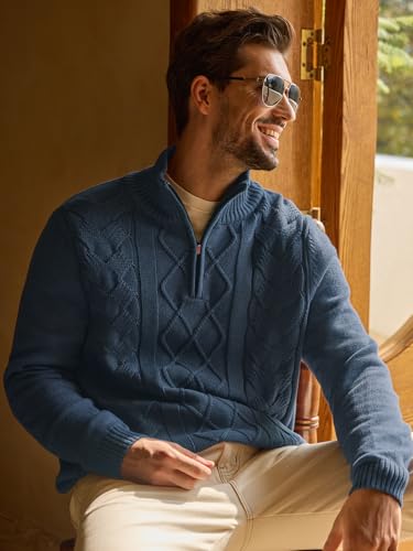 Pull homme à zip quart anti-froid col montant coton doux pour peau sensible - 3