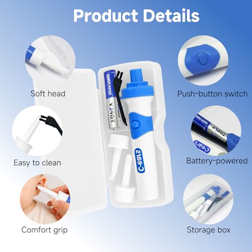 Ohrenschmalz Entferner Set, Elektrisch Ohrenreiniger Entferner Vielseitig Ohrenschmalz-Sauger mit 2 Waschbaren Ersatzköpfen Sicheres Und Weiches Ear Cleaner für Erwachsene Kinder und Ältere Me