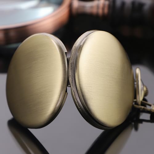 Image of Tiong Pocket Watch Vintage Quartz Pocket Watches with Chain Christmas Graduation Birthday Gifts Father's Day（Bronze