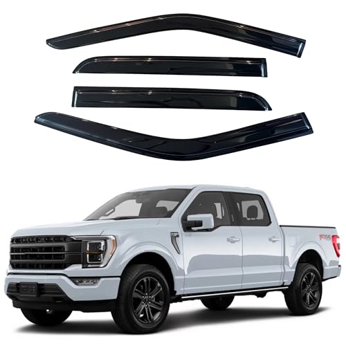 Image of IG Window Visors Fit for 2015-2026 Ford F150 SuperCrew, Out-Channel Rain Guard Vent Deflector 4PC, Truck Accessories for 2017-2026 F150 Raptor F250 F350 F450 F550 Super Duty Crew Cab (Full-Size Cabs)