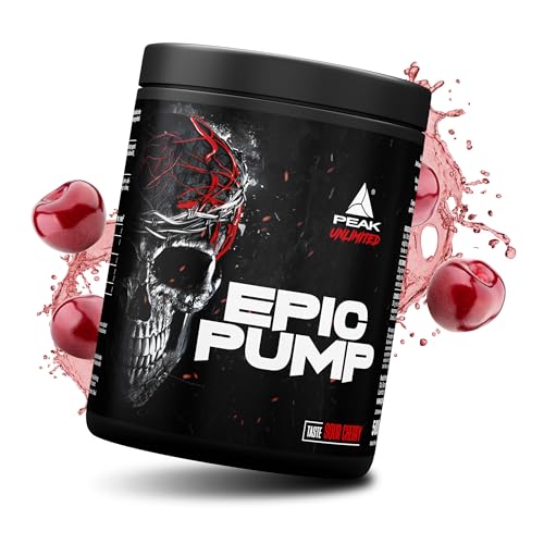 PEAK Epic Pump - 500g Geschmack Sour Cherry I 20 Portionen I Concentrated Pre Workout Booster ohne Koffein mit L-Citrullin Malat, L-Arginin AKG (AAKG) / Nitrat, Taurin I vegan