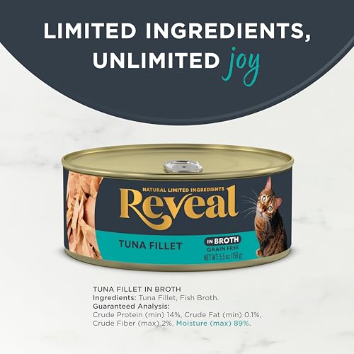 Reveal Natural Wet Cat Food, 12 Count, Grain Free, Limited Ingredient Canned Food for Cats, Tuna Fillet in Broth, 5.5 oz Cans - Thumbnail 4