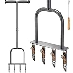 Dolibest Lawn Core Aerator, Hollow Tine Grass Aerating Tool Manual Garden Soil Plugger 4 Prong Long Handle Coring Aeration Spike Semi-open Plug Soft Grip with Clay Release Tool, Knock-down Pole