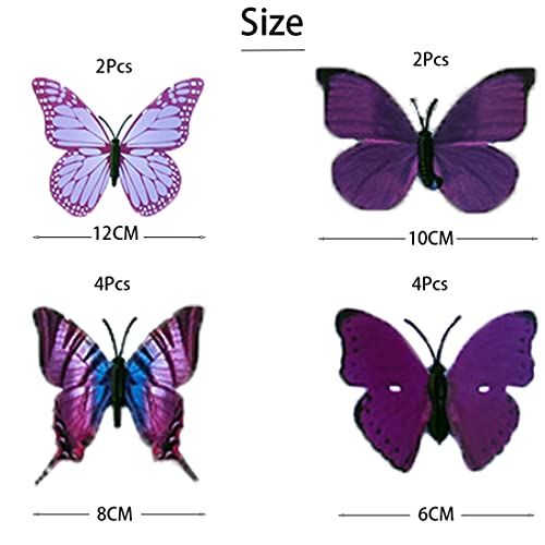 24 Stück 3D Schmetterlinge Deko Schmetterling Wanddeko 3D Schmetterlinge Aufkleber Dekorationen (Violett)