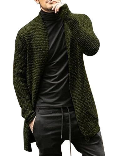 utcoco Mens Cardigan Sweaters Casual Open Front Long Sleeve Sweater Coat with Pocket