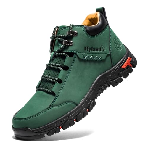 FLYLAND Men's Casual Leather Shoes Chukka Ankle Boots Handmade Fashion Shoes Non Slip Breathable Comfortable Mid Top for Driving Walking Outdoor (Green, 13)