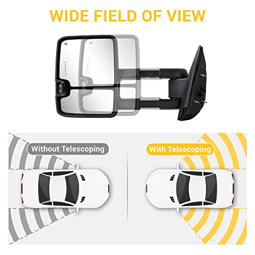 Towing Mirrors For 2007 2008 2009 2010 2011 2012 2013 Chevy Silverado Suburban Tahoe Avalanche Gmc Sierra Yukon With Power Glass Turn Signal Light Backup Lamp Heated Extendable Pair #TOP5