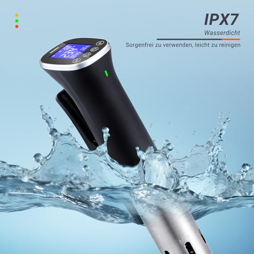 Sous Vide, Sous Vide Stick ISV-300W WLAN Professioneller Küchenroner, 0-90℃ Niedertemperaturgaren | APP-Rezepte, IPX7 wasserdicht, ±0,1 °C präzise und konstante Temperatur