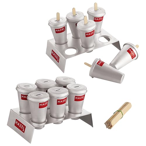 HAZEL Lot de 12 moules à glace réutilisables en aluminium avec bâtonnets pour Kulfi maison | Machine à glace 100 % qualité alimentaire