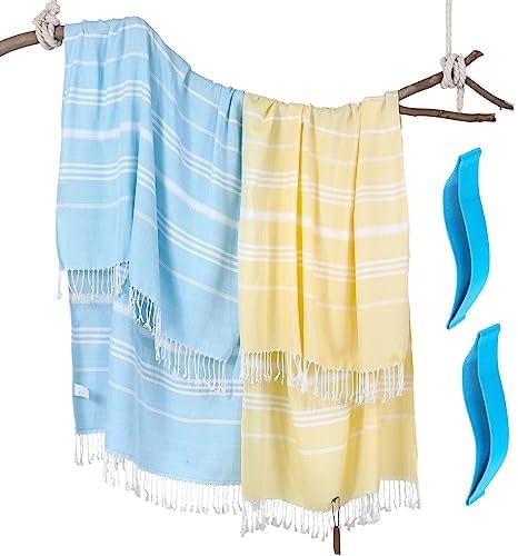 Miniatura 1 de Genovega Paquete de 2 toallas de playa turcas de algodón de gran tamaño, suaves, absorbentes, de secado rápido, sin arena, extra grandes, para