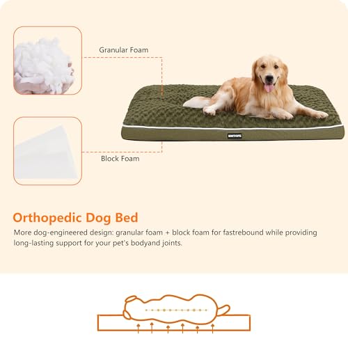 HMTOPE Orthopädisches Hundebett, Hundematte im Doppelstock-Design, Waschbar Hundekissen, Abnehmbar Hundekorb, 105 cm für Mittelgroße Hunde, Olivgrün