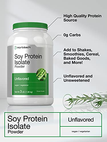 Soy Protein Isolate Powder | 3Lb | Unflavored | Vegan, Non-Gmo, Gluten Free | By Horbaach #TOP2