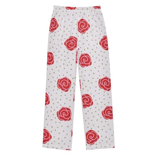 Rose Small Dot Boys Pants Boys Athletic Pants Long Pant for Boywith Pockets Wide-Leg Size 6-14Y
