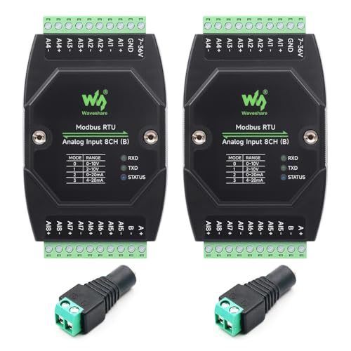 Waveshare 2PCS Industrial 8-Ch Analog Acquisition Module, 12-Bit High-Precision, Supports Voltage and Current Acquisition, DC 7~36V Wide Voltage Power Supply, 8-ch Voltage Mode, 0~10V