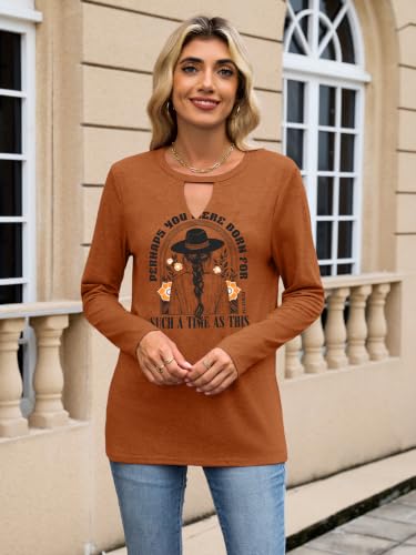 Binshre Cowboy Chic Keyhole Sexy V Neck Country Concert Tops for Women Vintage Western Cowgirl Shirts Casual Long Sleeve Cow Skull Graphic Tees — view 2
