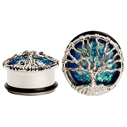 KUBOOZ Blue Planet Silvery Tree Ear Plugs Tunnels Gauges, No Color, Size No Size