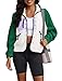 ReachMe Womens Fleece Jacket Cropped Sherpa Jackets Casual Long Sleeve Button Down Winter Coats 2025 Colorblock Fall Outfits(White Green,L)