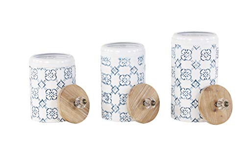 Deco 79 Metal Floral Decorative Jars, Set Of 3 12", 10", 9"H, Blue #TOP3