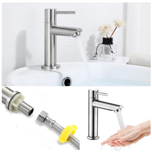 Miniatura 4 de Jiavlyx Grifo Lavabo Agua Fría Individual, Grifo Monomando De Acero Inoxidable, Con 60cm Tubo De Entrada, Grifo Lavabo Monomando,Para Tocadores Y Lavabos