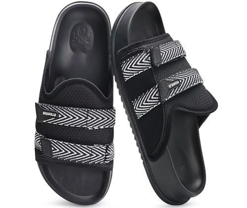 KuaiLu Mens Orthotic Sandals Comfortable Arch Support Plantar Fasciitis Fabric Sandal Slippers Memory Foam House Slipper Shoes For Man Summer Beach Cushion Slides Slip On Indoor Outdoor, Black Size 13 - Main Image