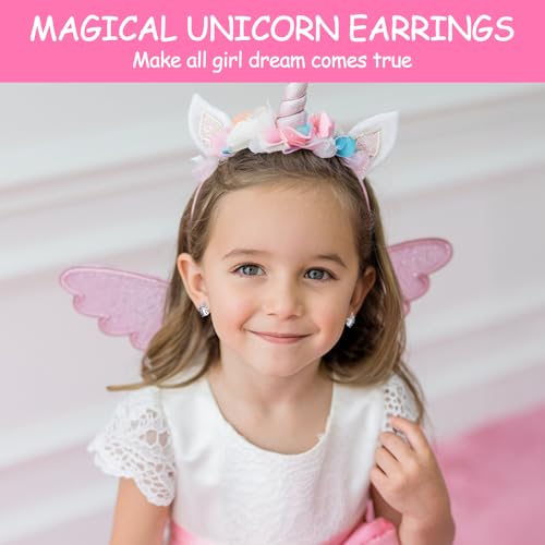 Unicorn Earrings for Girls, CZ Stud Unicorn Earrings Ideals Unicorn Gifts for 8 9 10 12 Years Old Girls Trendy Stainless Steel Earrings2