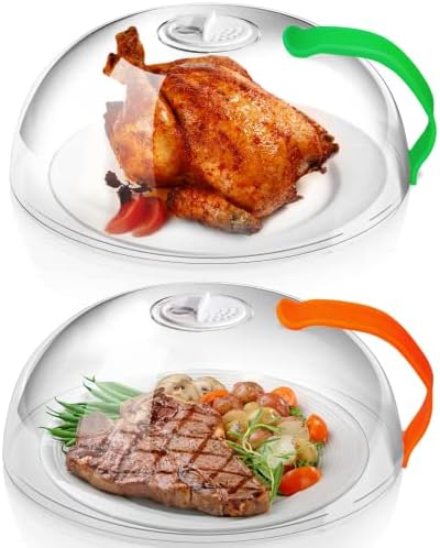 Microwave Cover for Food Splatter, Microwave Splatter Cover BPA Free, Microwave Plate Cover Guard Lid with Handle, Microwave Food Cover Steam Vents Keeps Microwave Oven Clean - 2 Pack