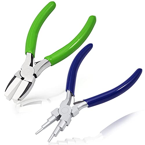 LEONTOOL がま口用ペンチ 6段階丸ペンチ 2本セット 平ヤットコ 口金用ヤットコ 仕上げペンチ 丸ヤットコ ワイヤーループプライヤー アクセサリー 工具 道具 ツール