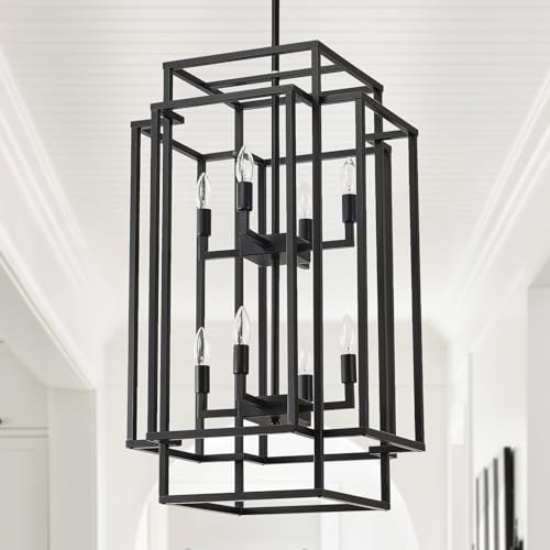 HHR Black Lantern Chandelier 32" H Foyer Lighting Fixture for High Ceiling
