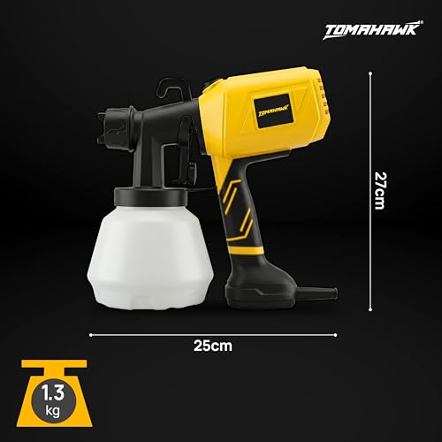 Image of Tomahawk EPS-C10 550W Electric Paint Sprayer with 100% Copper Motor, 1000ml Tank, 3 Nozzles (1.0 /1.8 /2.5mm), HVLP High Flow 800ml /min for Home & DIY Painting (Yellow)