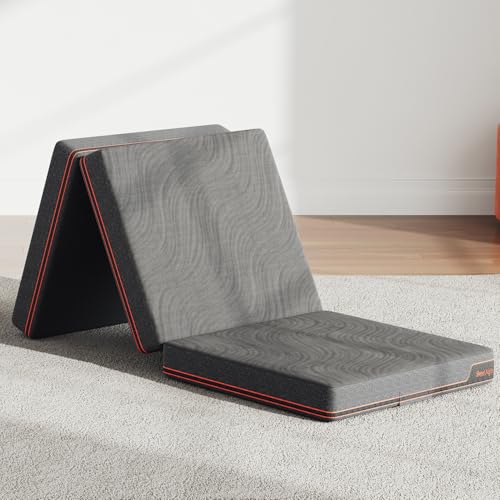 Sweetnight 4 Inch Folding Mattress - Single Size Trifold Mattress Grey with Breathable Cover &...