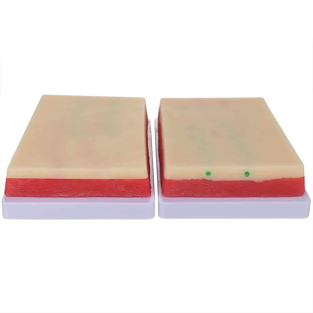 2 Pack Venipuncture IV Injection Training Pad Model, Silicone Human Skin Suture Training Model, Injection Practice Pad,4 Veins Imbedded, 3 Skin Layers