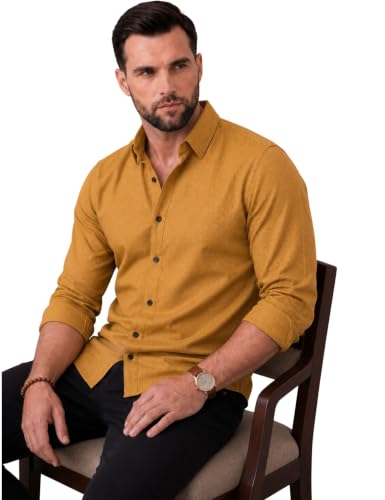 Image of NexaFlair Men's Regular Fit Solid Pattern Laffer Cotton Shirt with Long Sleeve Collared Neck Standard Length and Button Down Closure Type | Mens Casual Shirts | Man's Formal Shirts