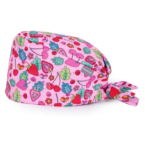 Image of Kousenpu Scrub Caps for Women, Adjustable Women's Surgical Cap with Buttons, Breathable Cute Design for Nurses and Doctors