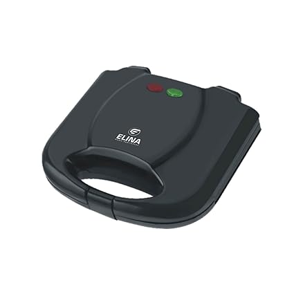 Elina 750W Sandwich Toaster Griller with Durable Die Cast Aluminum Plates | Non-stick Coating | Power Indicator | Easy to Clean | Compact Storage | Buckle Clips Lock | Black | 1 year (Toaster)