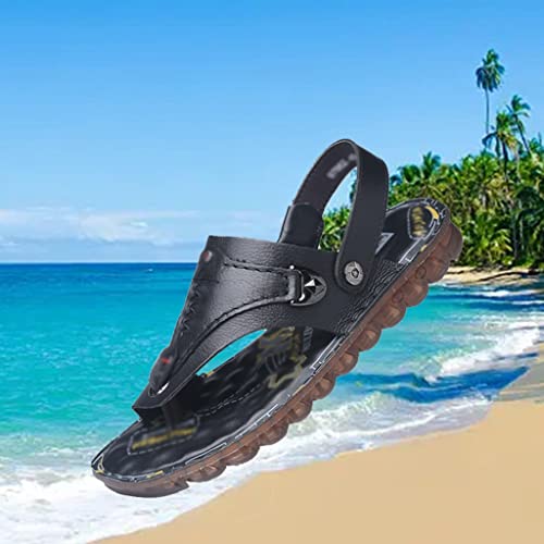 Flip Flops Mens Sandals Slippers Genuine Leather Beach Shoes Men's Trend Soft Casual Men's Non-Slip Two Uses Sandals(43)3
