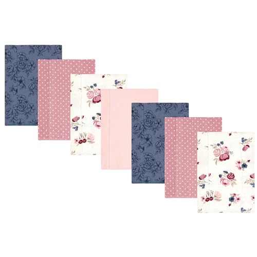 Image of Hudson Baby Unisex Baby Cotton Poly Flannel Burp Cloths, Dusty Rose Floral 7-Pack, One Size