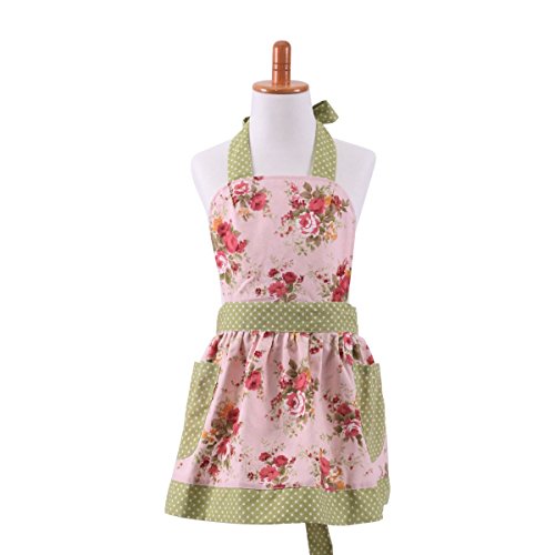 G2Plus Cotton Canvas Pink Floral Gardening Toddler Apron for Children Cooking Baking Apron