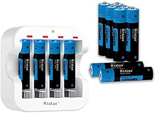 12-Pack 1.5V AAA Rechargeable Batteries with Charger,Kratax 1100mWh High-Capacity Lithium AAA Battery,1H Fast Charge,1600Cycles,for Household Office Device(12AAA+1Charger)