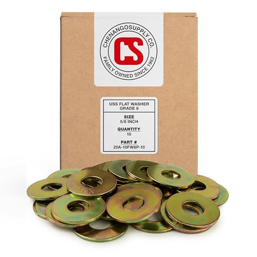 Image of Chenango Supply 5 /8 inch Grade 8 Flat Washers | Hardened Alloy Steel, Yellow Zinc Chromate Finish, USS Heavy Duty Washers for 5 /8 Hex Bolts (25 Pieces)