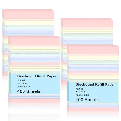 Recharge papier ligné 11 disques format lettre 400 feuilles pour planner et grand bloc-notes