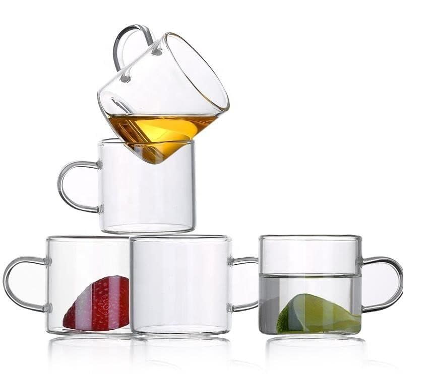 Image of IndusBay Pack of 2, Borosilicate Glass Tea Cups 130 ml Clear Glass Small Tea Coffee Mugs with Handle, Microwave Safe