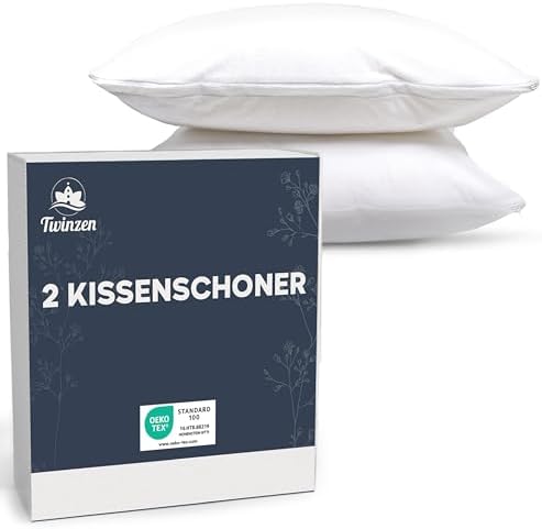 Kissenschoner 40x80 - 2er Set Wasserdichter Kissenbezug 40 x 80 mit Reißverschluss - Oeko-Tex Zertifiziert - Twinzen-Technologie Kissenschutzbezug 40x80 cm Weiß